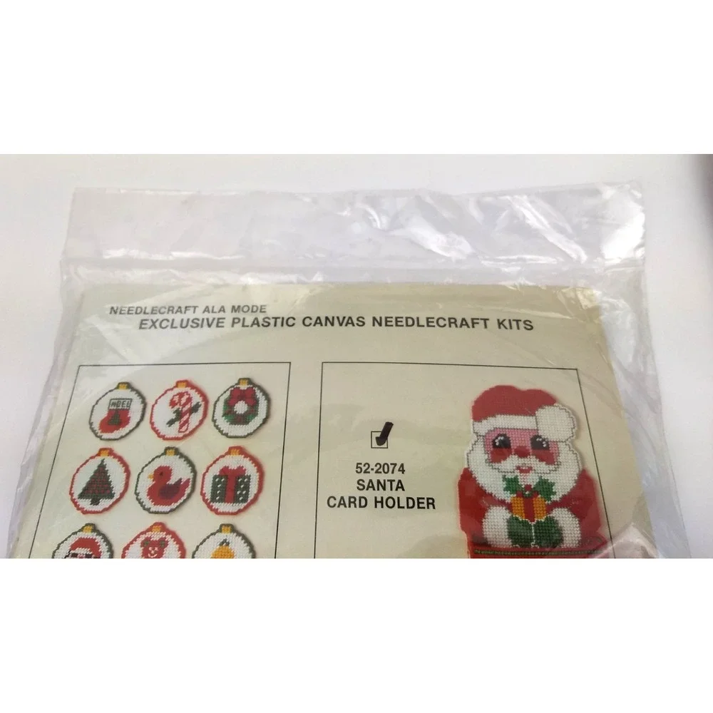 Needlecraft Ala Mode Plastic Canvas Kit Santa Card Holder & Joy Wall Hanging NEW